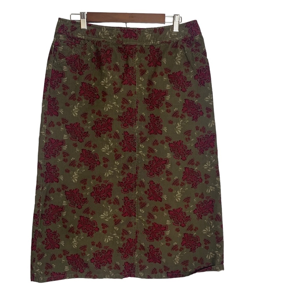 Eddie Bauer Women’s Vintage Y2K Floral Corduroy Midi Skirt Sz 8P